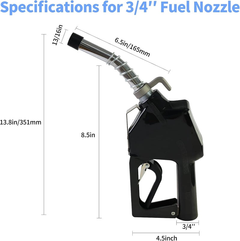 PANCYCW 3/4"Inch NPT Auto Shut Off Black Fuel Nozzle Kit,Fuel Transfer Pump Nozzle W/360° Hose Swivel,13/16" Spout, 3 Gear Padlock,16 GPM for Gasoline, Diesel, Biodiesel up to B20, E15 & Kerosene - Image 4